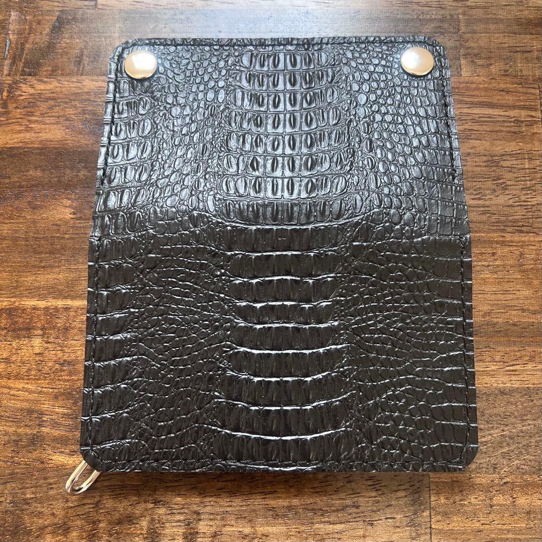姫路レザー トラッカーウォレット ミドル 黒 クロコ型押し 『紙幣折ら