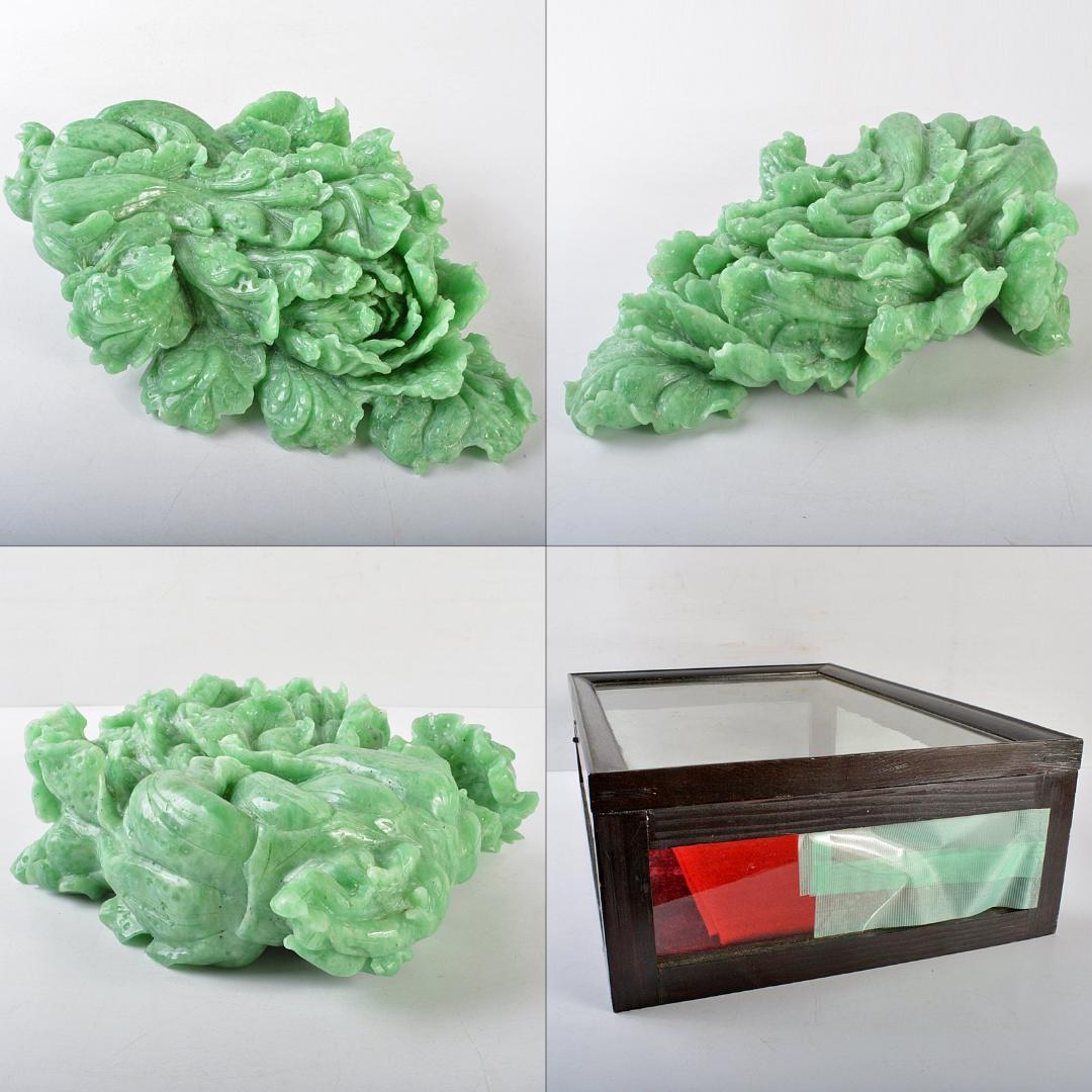 中国 玉石翡翠彫刻 白菜に昆虫 置物 重さ約4.25kg D R5490B