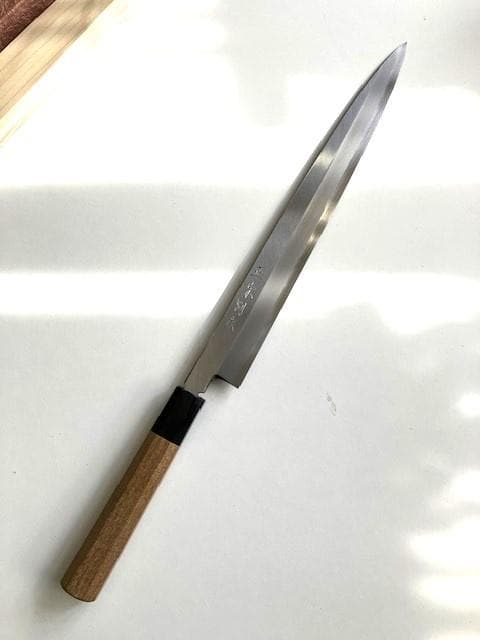 柳刃包丁　刺身包丁　青鋼　八角柄　さや付　正宗別作　高級御料理庖丁　300mm