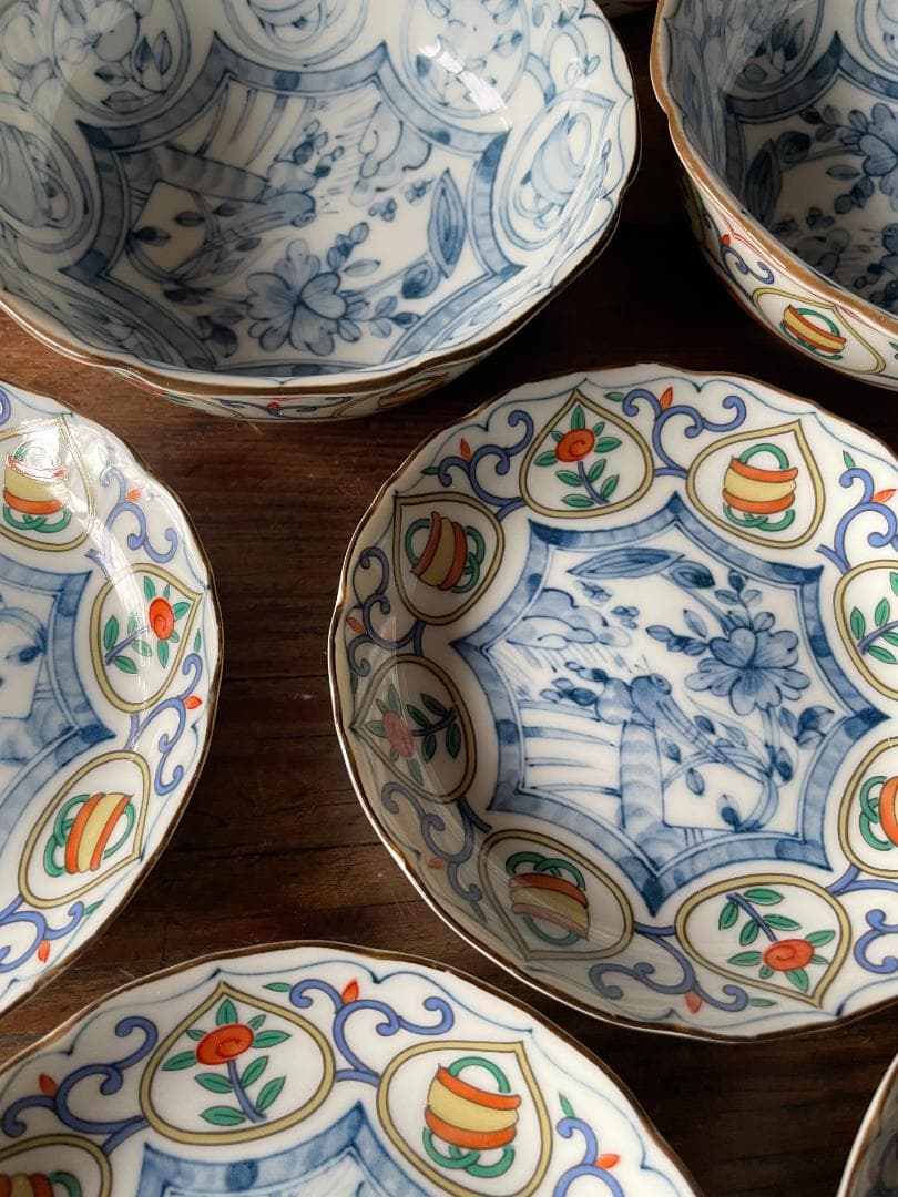 蒙古焼 藍窯 木棚付 中鉢 小皿 箸置 各5客 醤油差し1客セット新品 未