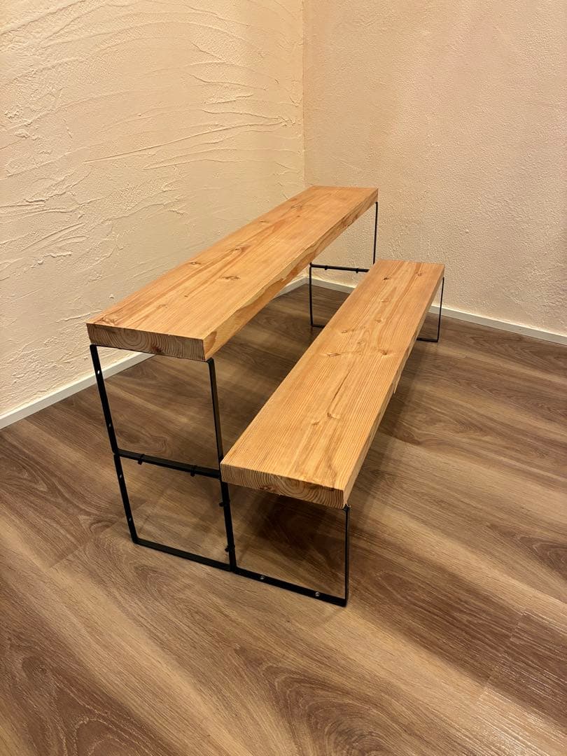 【杉無垢材×アイアン脚】木製飾り棚 ｜ローボード・ディスプレイ台・ハンドメイド