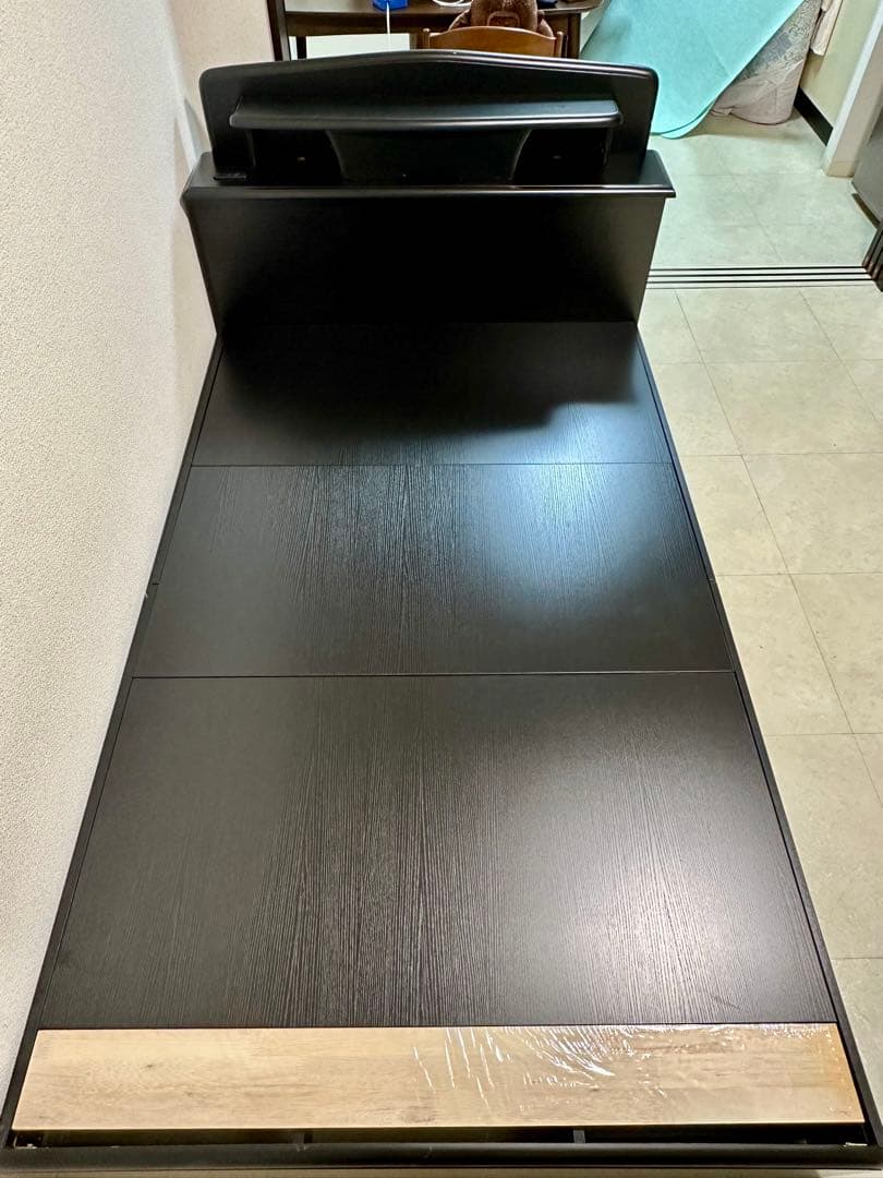 【引き取り/発送変更可】セミダブルベッド ブラウン ウッド 引き出し 照明