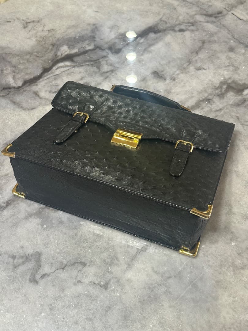 オーストリッチレザー ビジネスバッグ ブラック