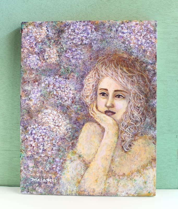 「紫陽花」アクリル画 原画 F6 キャンバス 額なし