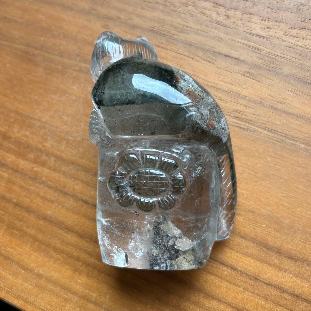 天然石 ブラジル産 グリーンガーデンクォーツ 猫の置物314g