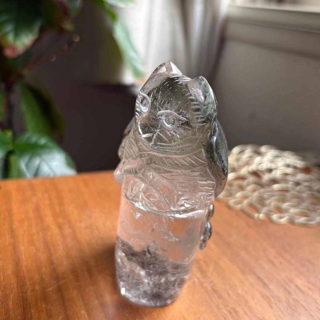 天然石 ブラジル産 グリーンガーデンクォーツ 猫の置物314g