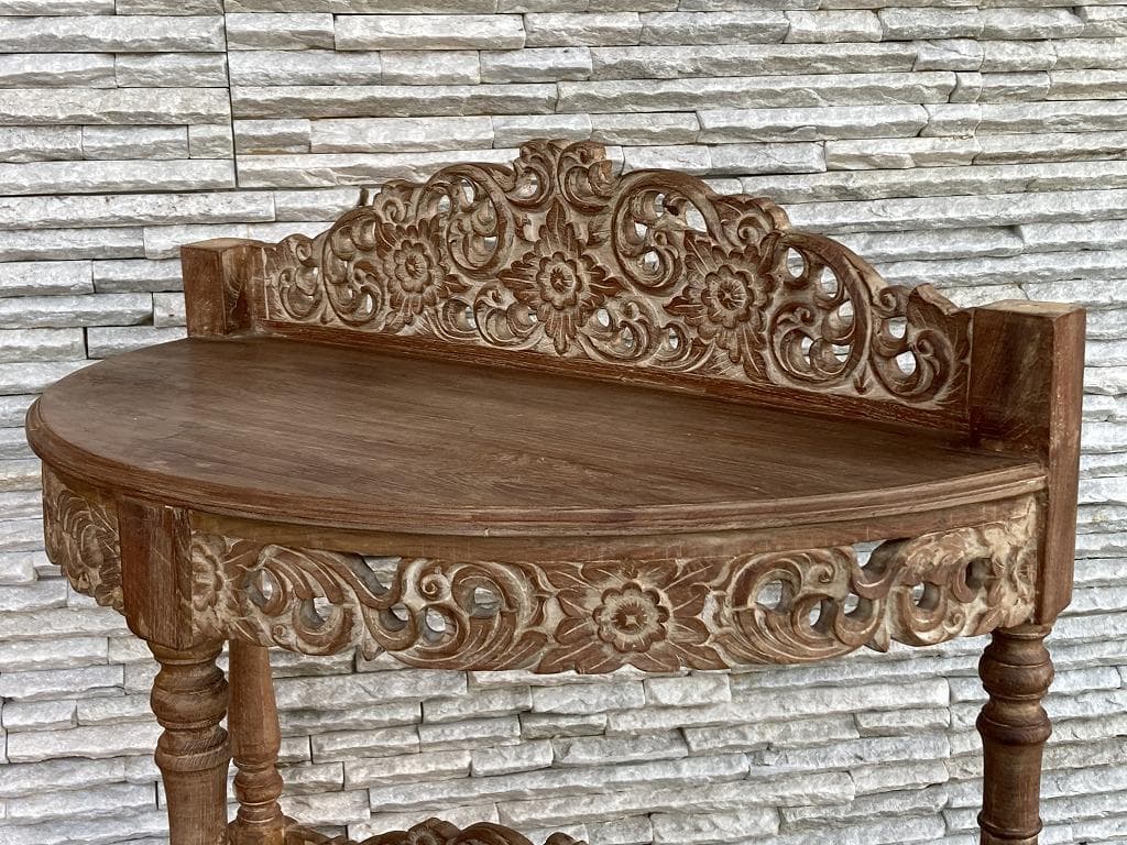 インドネシア　３段　飾り棚　木製　シェルフ　彫刻装飾