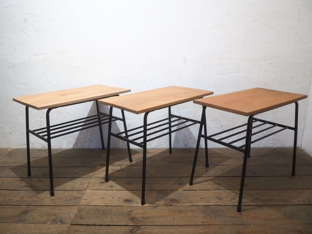 1236 ②古い木と鉄脚のテーブル　デスク　作業台　リメイク　レトロ　ビンテージ