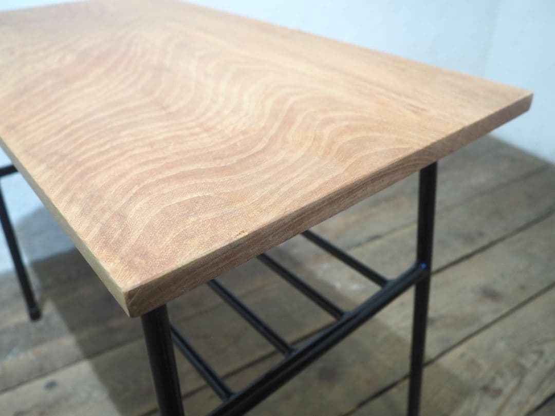 1236 ②古い木と鉄脚のテーブル　デスク　作業台　リメイク　レトロ　ビンテージ