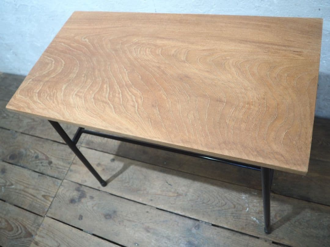 1236 ②古い木と鉄脚のテーブル　デスク　作業台　リメイク　レトロ　ビンテージ