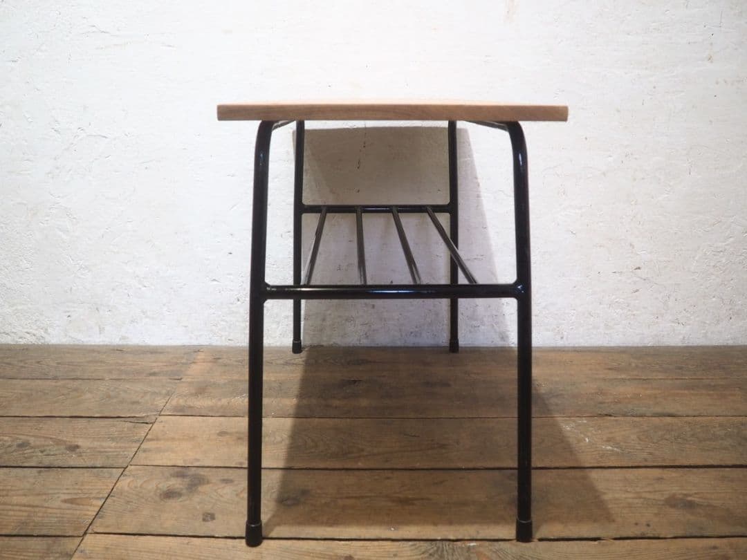 1236 ②古い木と鉄脚のテーブル　デスク　作業台　リメイク　レトロ　ビンテージ