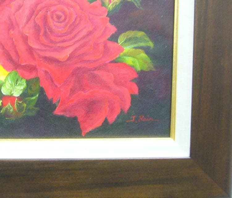 絵画 油絵 作者不詳 肉筆油絵 静物画 赤い薔薇