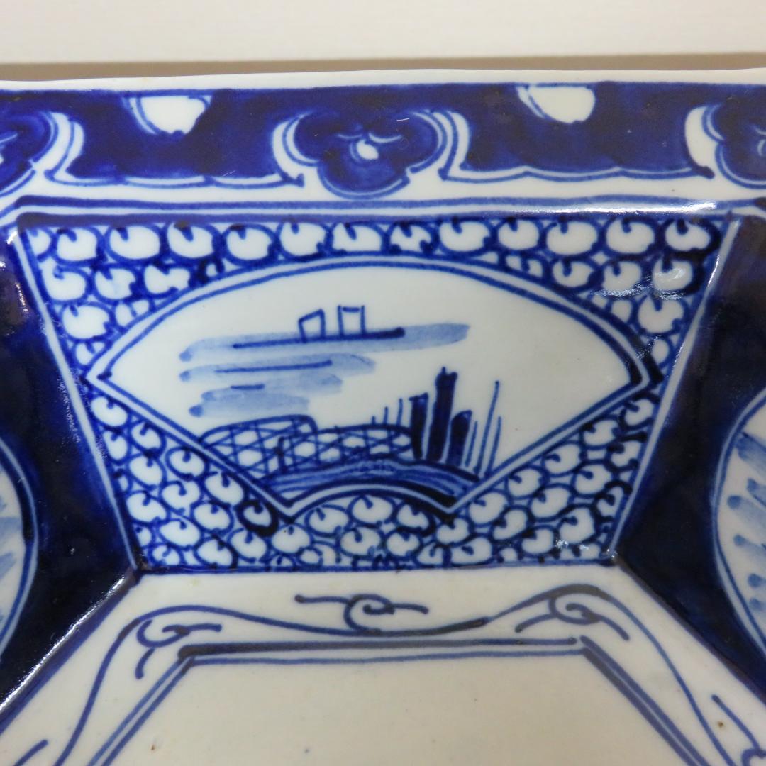 角鉢 丼 染付 古伊万里 蛇の目 帆掛け船 扇窓 印判 - メルカリ