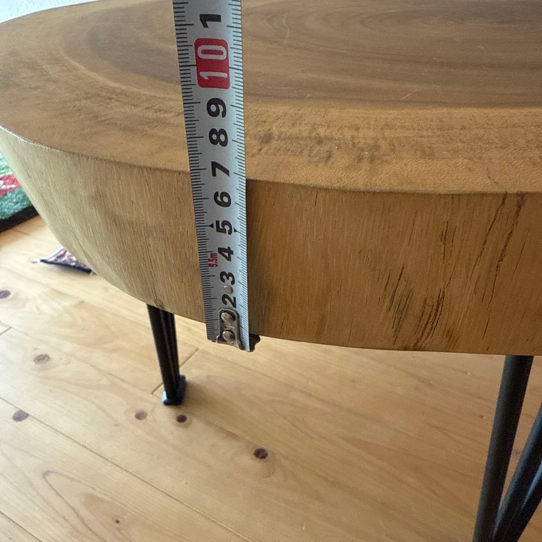 一枚板 アカシア 切り株型コーヒーテーブル アイアン脚付き