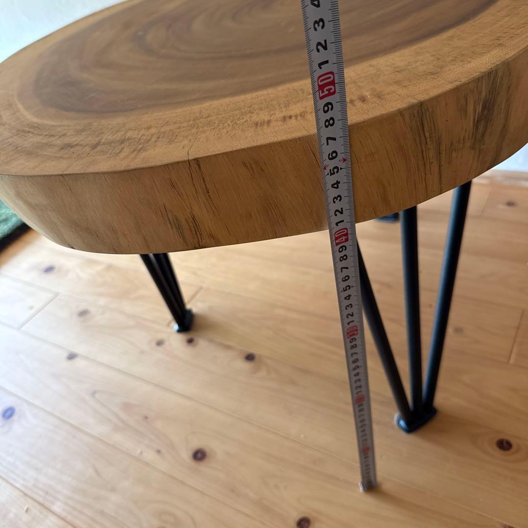 一枚板 アカシア 切り株型コーヒーテーブル アイアン脚付き