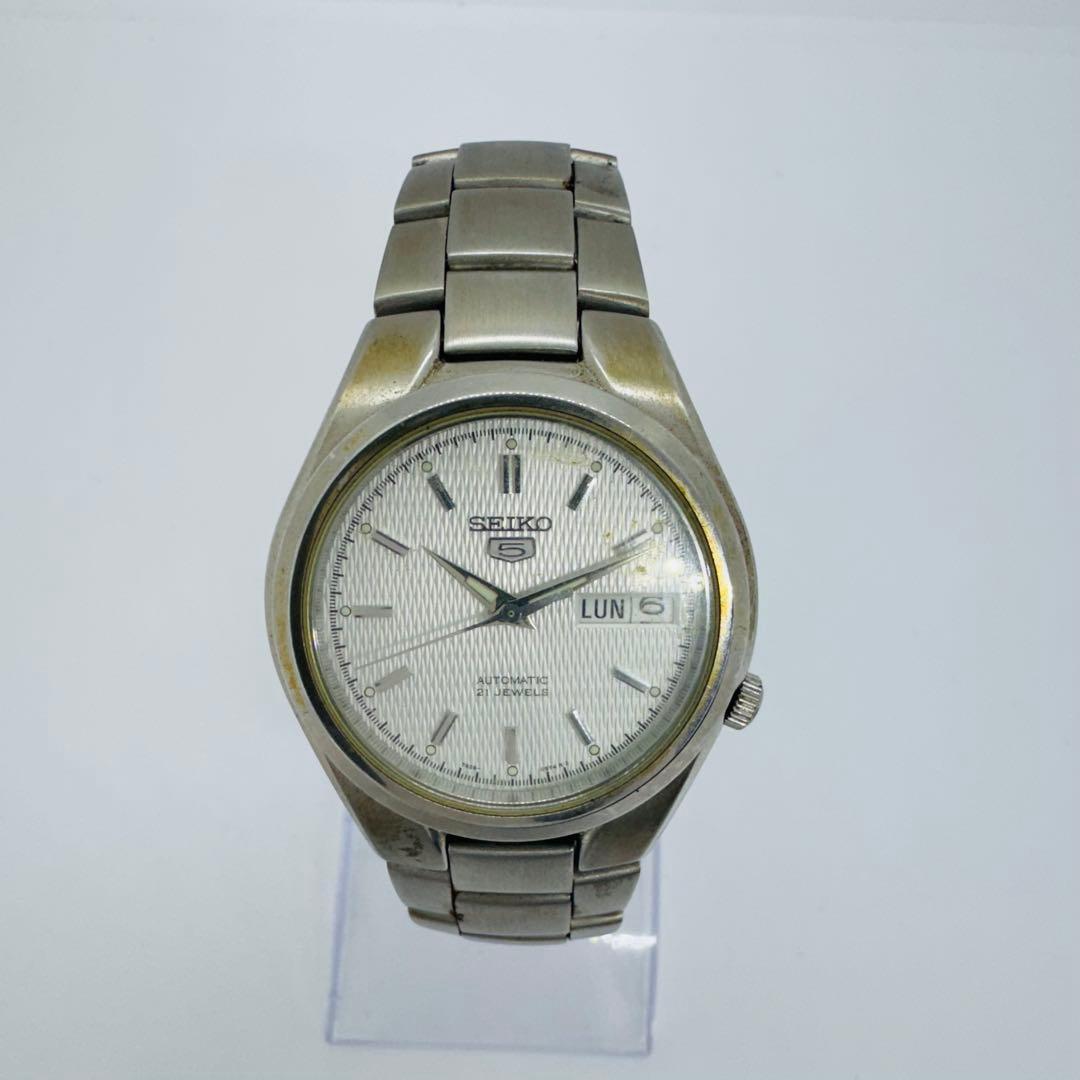 ✨SEIKO✨セイコー5✨シルバー文字盤✨デイデイト✨21JEWELS✨腕時計✨
