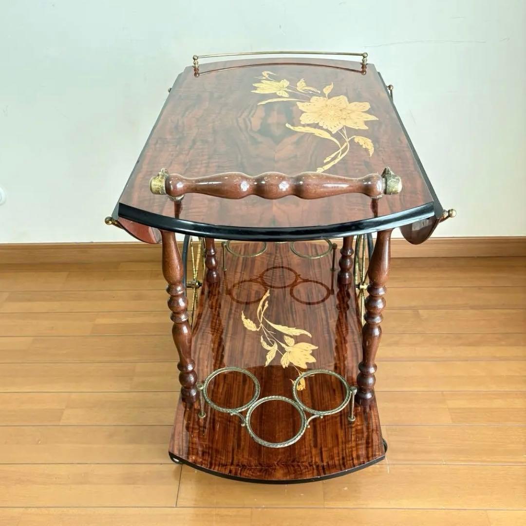 【アンティーク・送料込み】イタリアン 象嵌 キッチンワゴン バタフライワゴン