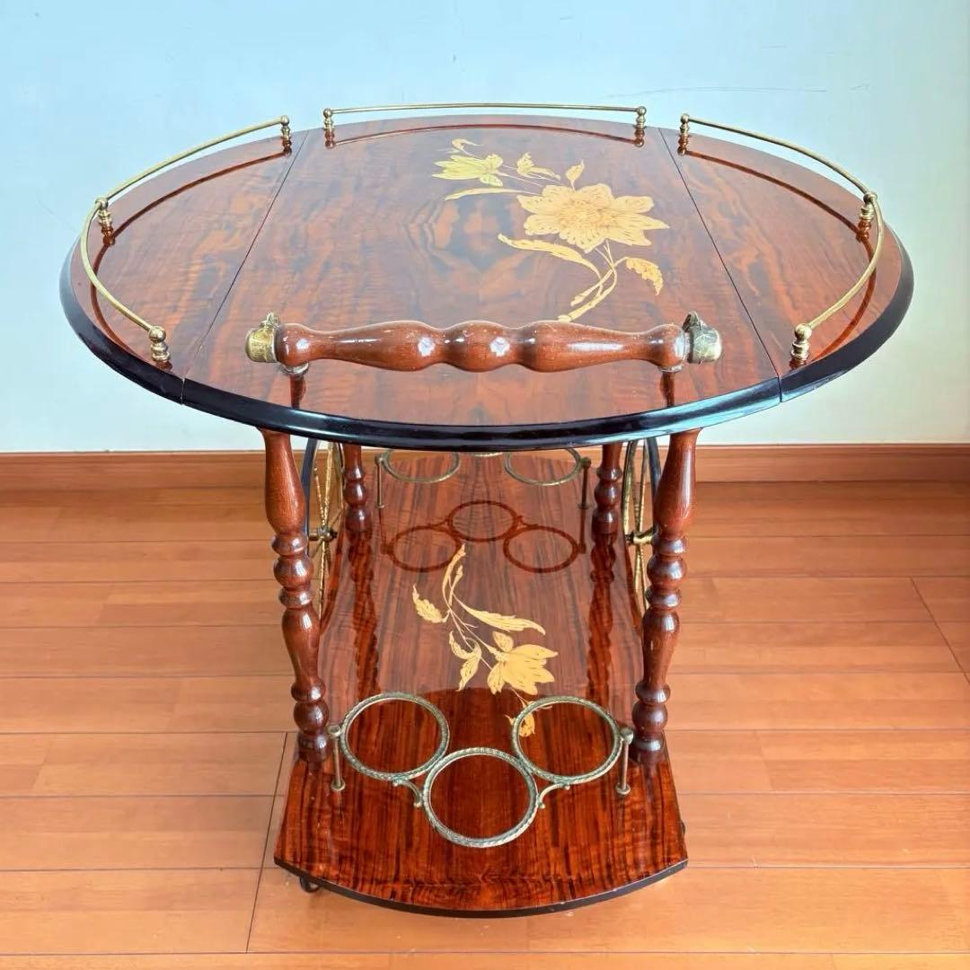 【アンティーク・送料込み】イタリアン 象嵌 キッチンワゴン バタフライワゴン