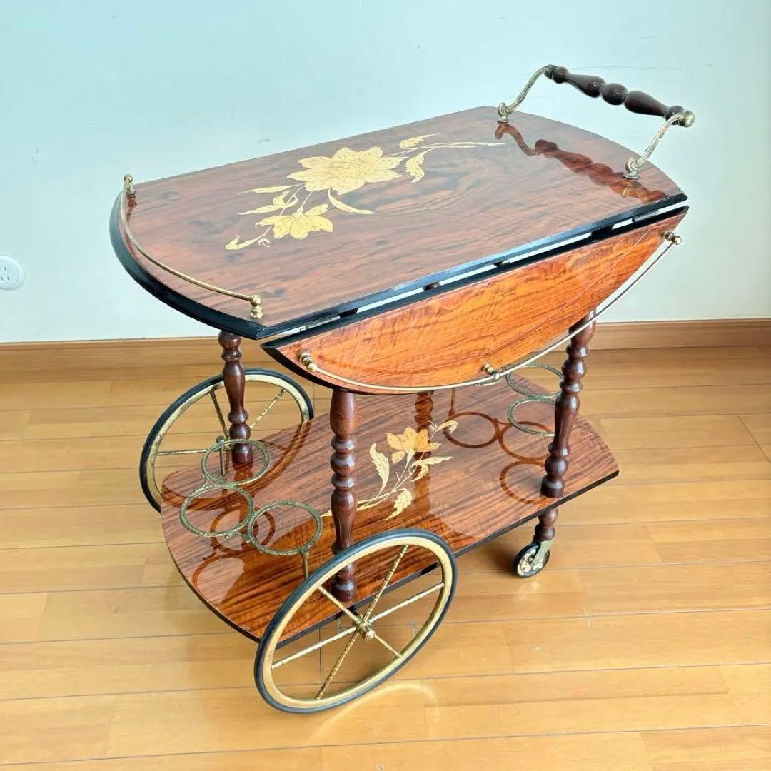 【アンティーク・送料込み】イタリアン 象嵌 キッチンワゴン バタフライワゴン