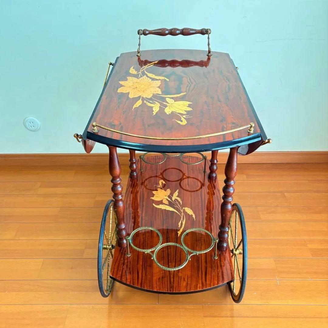 【アンティーク・送料込み】イタリアン 象嵌 キッチンワゴン バタフライワゴン
