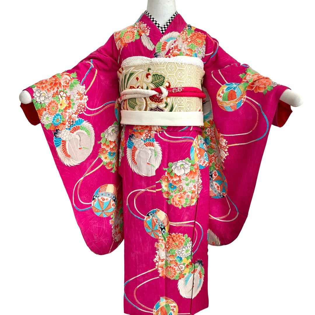 アンティーク女の子 鶴 子供着物 七五三 アンティーク着物 NO40