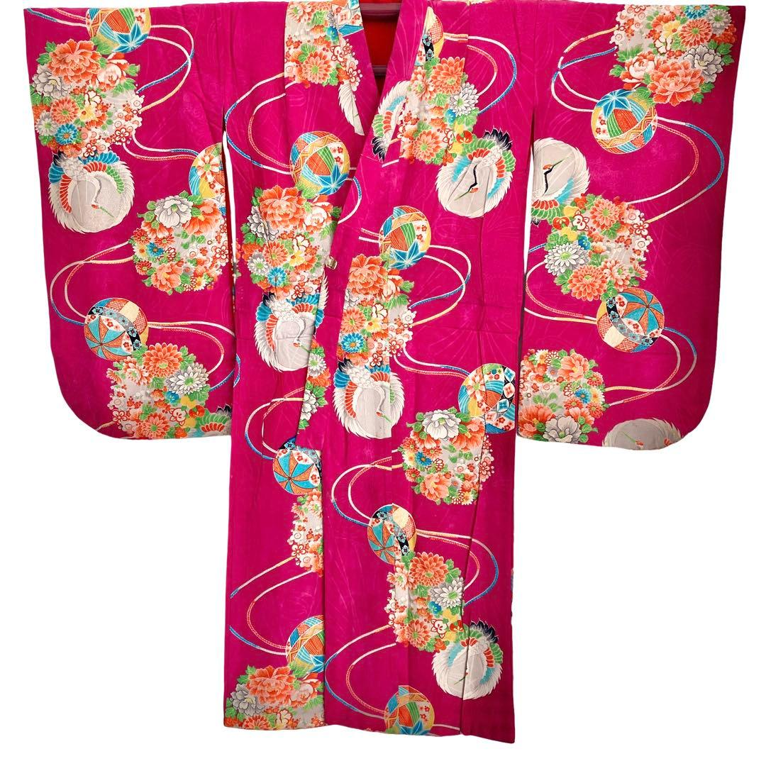 アンティーク女の子 鶴 子供着物 七五三 アンティーク着物 NO40