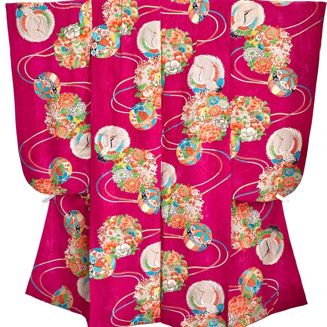 アンティーク女の子 鶴 子供着物 七五三 アンティーク着物 NO40