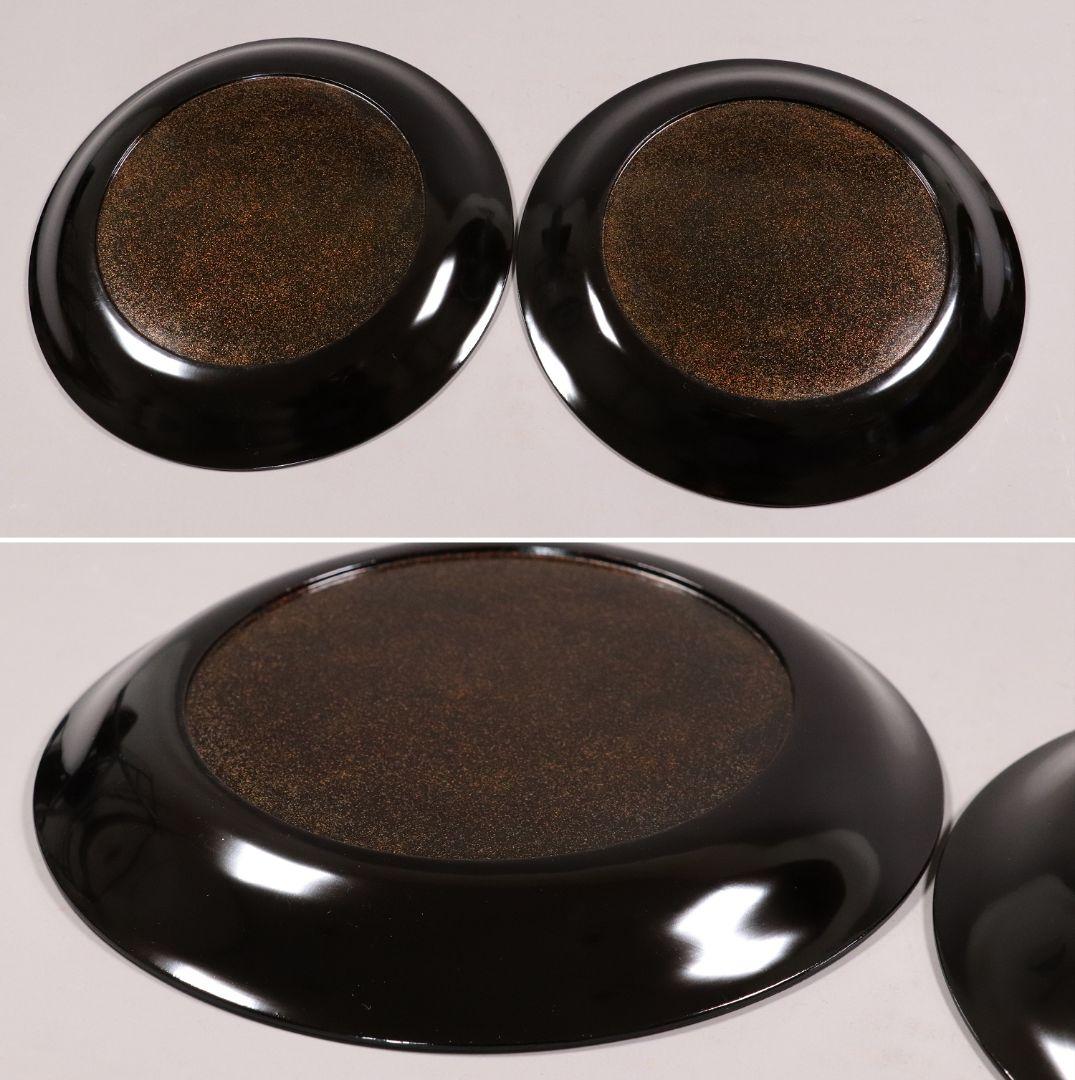 MA218 時代漆器 松竹梅鶴金蒔絵 縁唐草 黒塗 大徳寺盆 二客 菓子盆 木皿