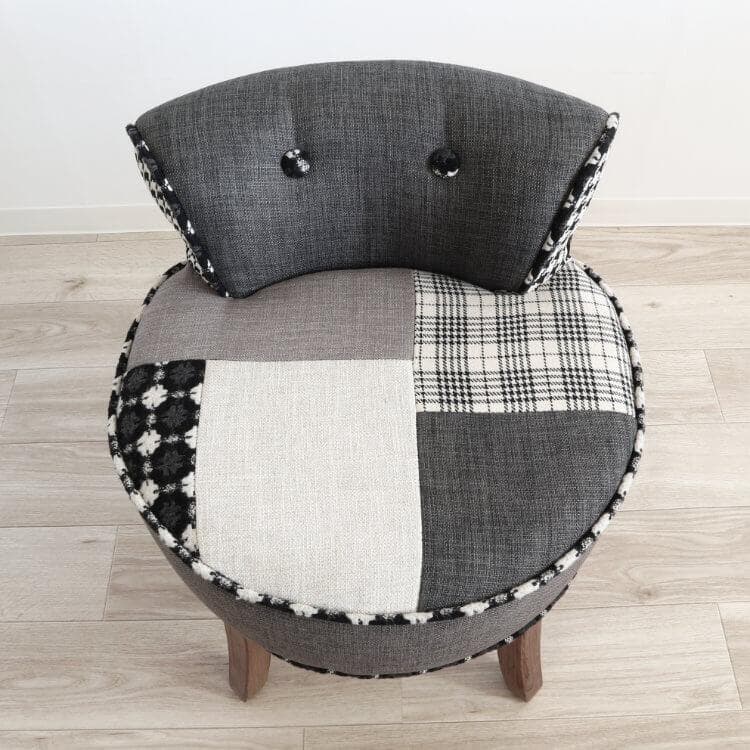 ★パッチワークデザインチェアー ダークグレー 椅子 イス スツール パッチワーク