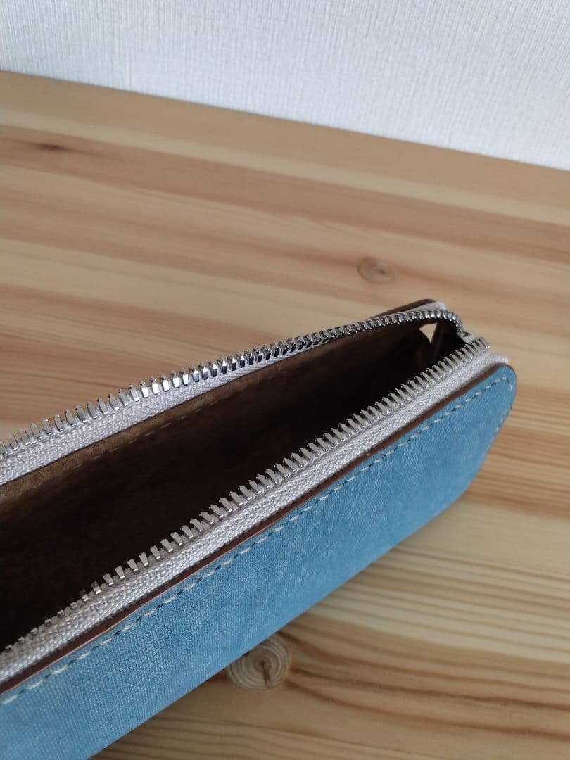 ペンケース　瀬戸内レザー(薄藍)　牛タンニン革　インディゴ染め　デニム柄