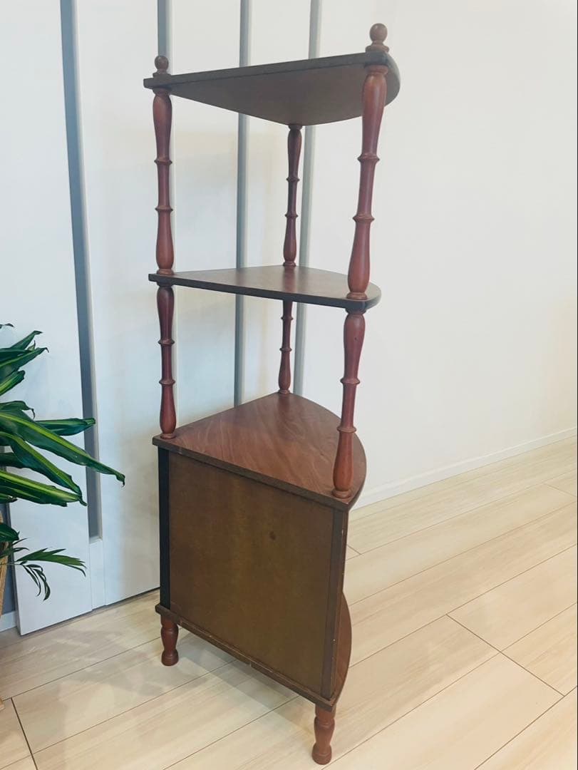 【アンティーク】木製 コーナーラック 飾り棚 収納棚 昭和レトロ 古家具 古道具