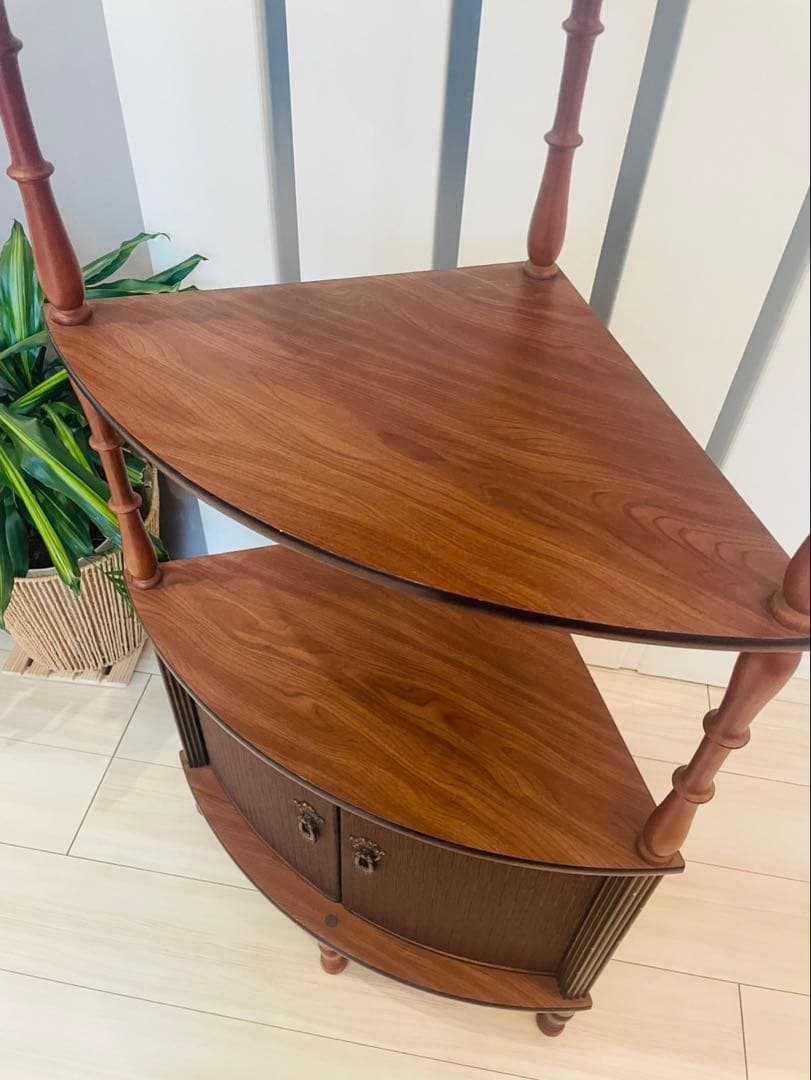 【アンティーク】木製 コーナーラック 飾り棚 収納棚 昭和レトロ 古家具 古道具