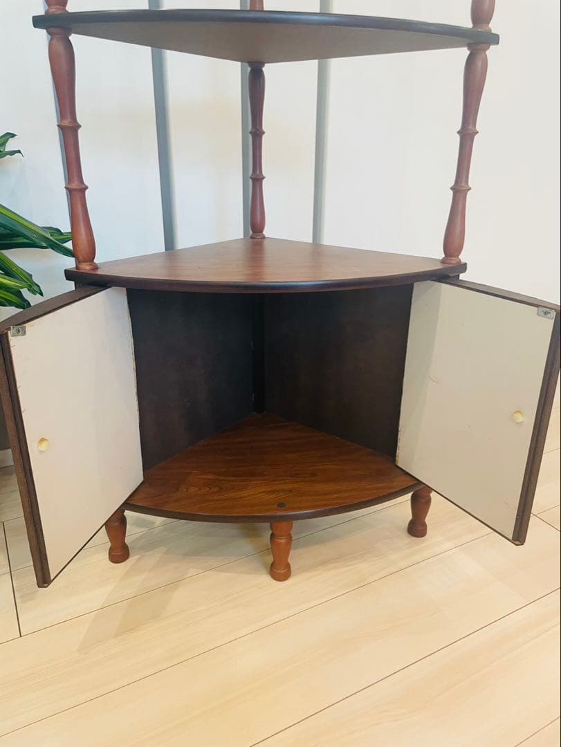 【アンティーク】木製 コーナーラック 飾り棚 収納棚 昭和レトロ 古家具 古道具