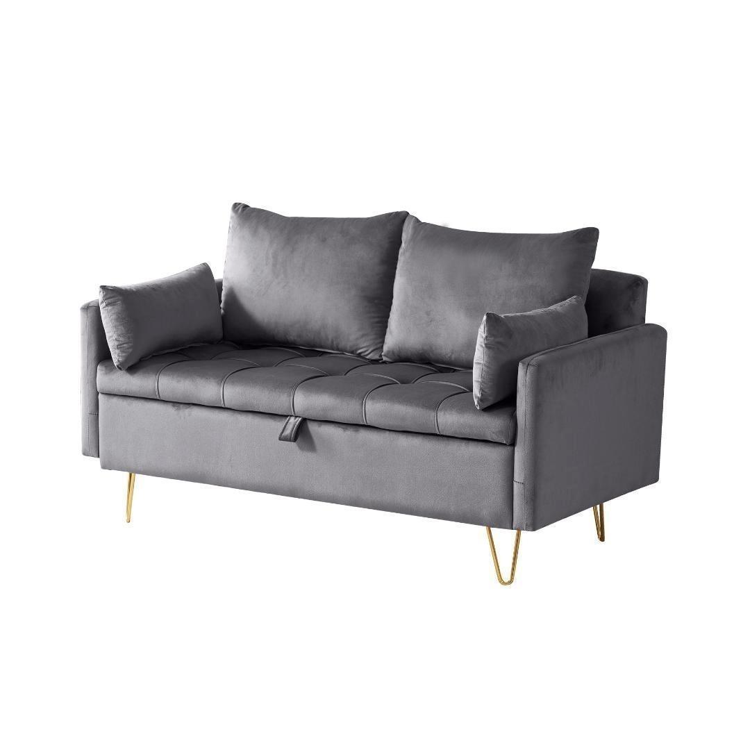 ソファー 2人掛け収納付きクッション4個付き 金属脚付きカウチソファ多機能ソファ