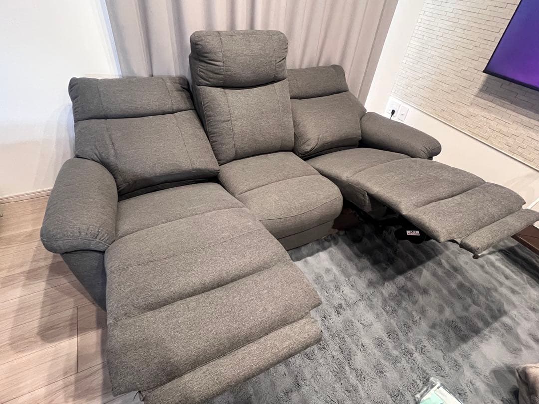 【値下げ中】グレー 3人掛けリクライニングソファ