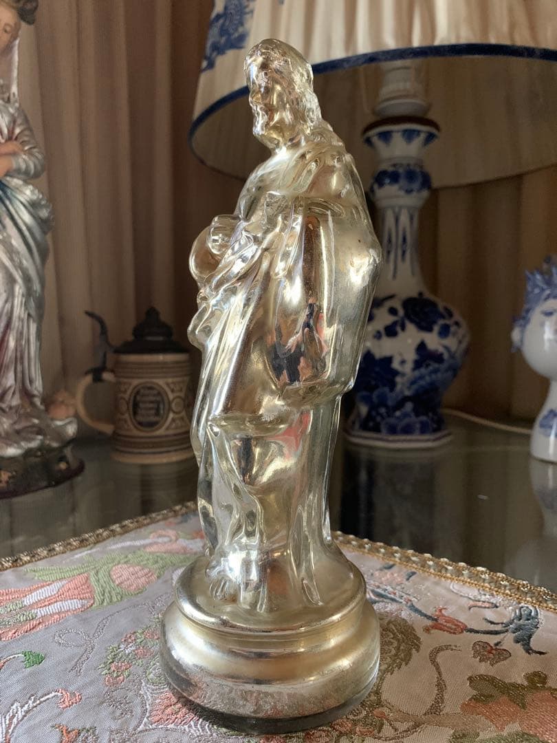 フランス製アンティーク　激レア・メーキュリーガラス聖心キリスト立像！