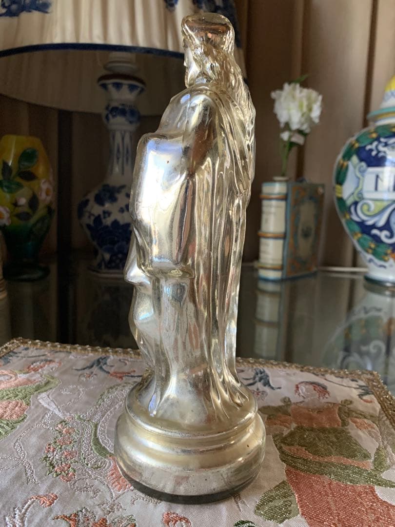 フランス製アンティーク　激レア・メーキュリーガラス聖心キリスト立像！