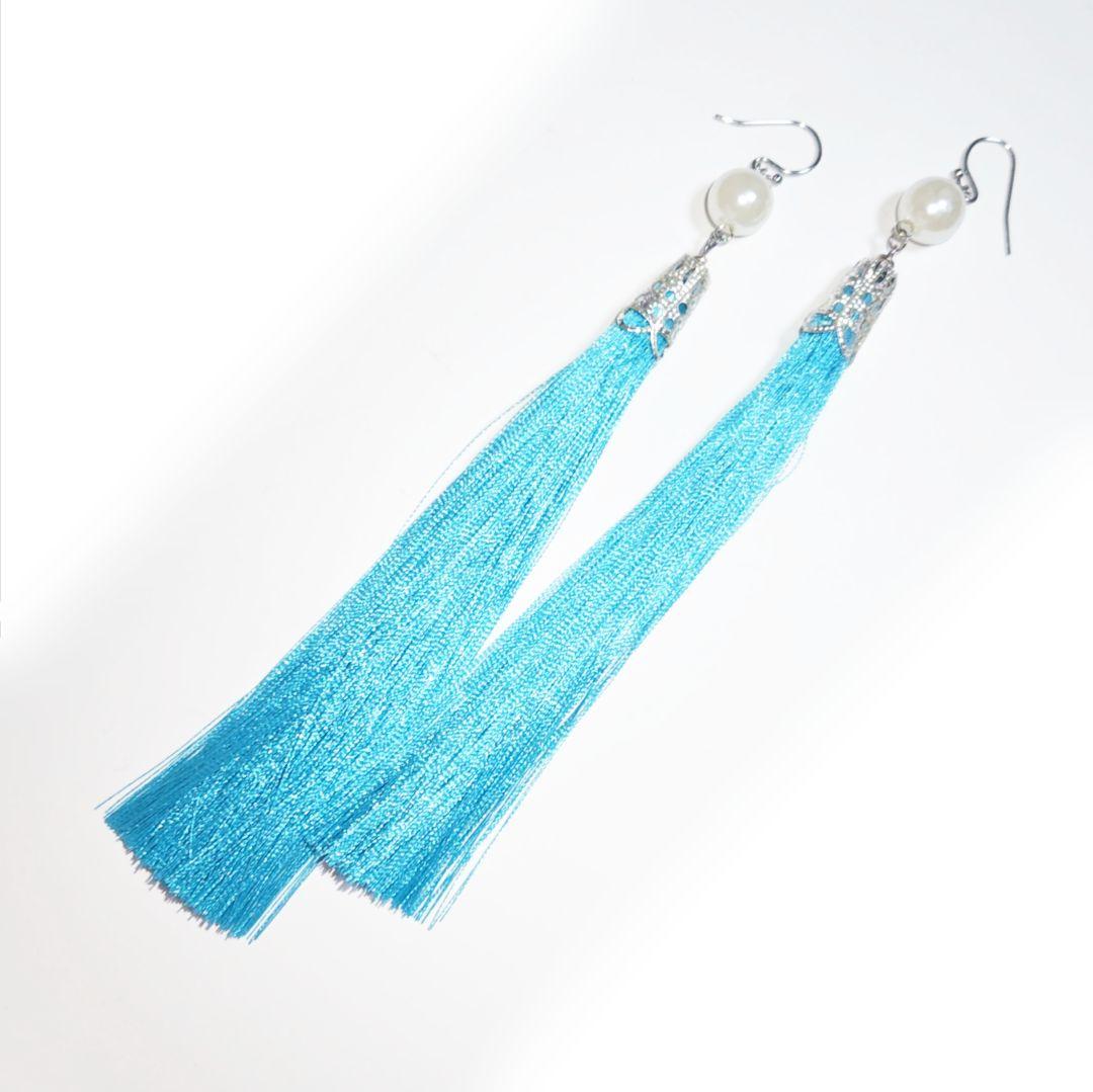 【1280】大きめパールビーズとタッセルのピアス