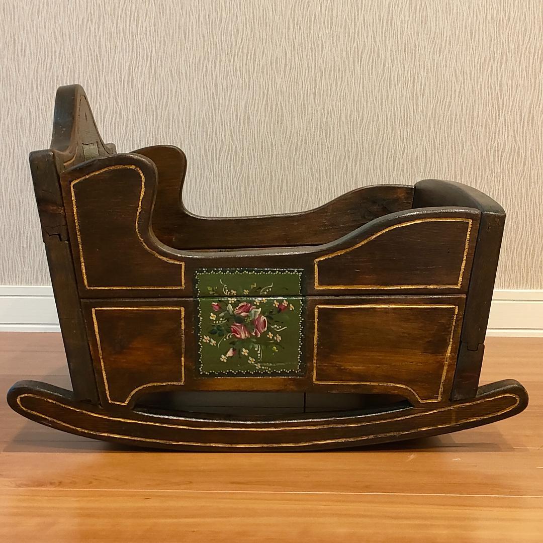 アンティーク　ロッキング　花台　ドールベッド　木製