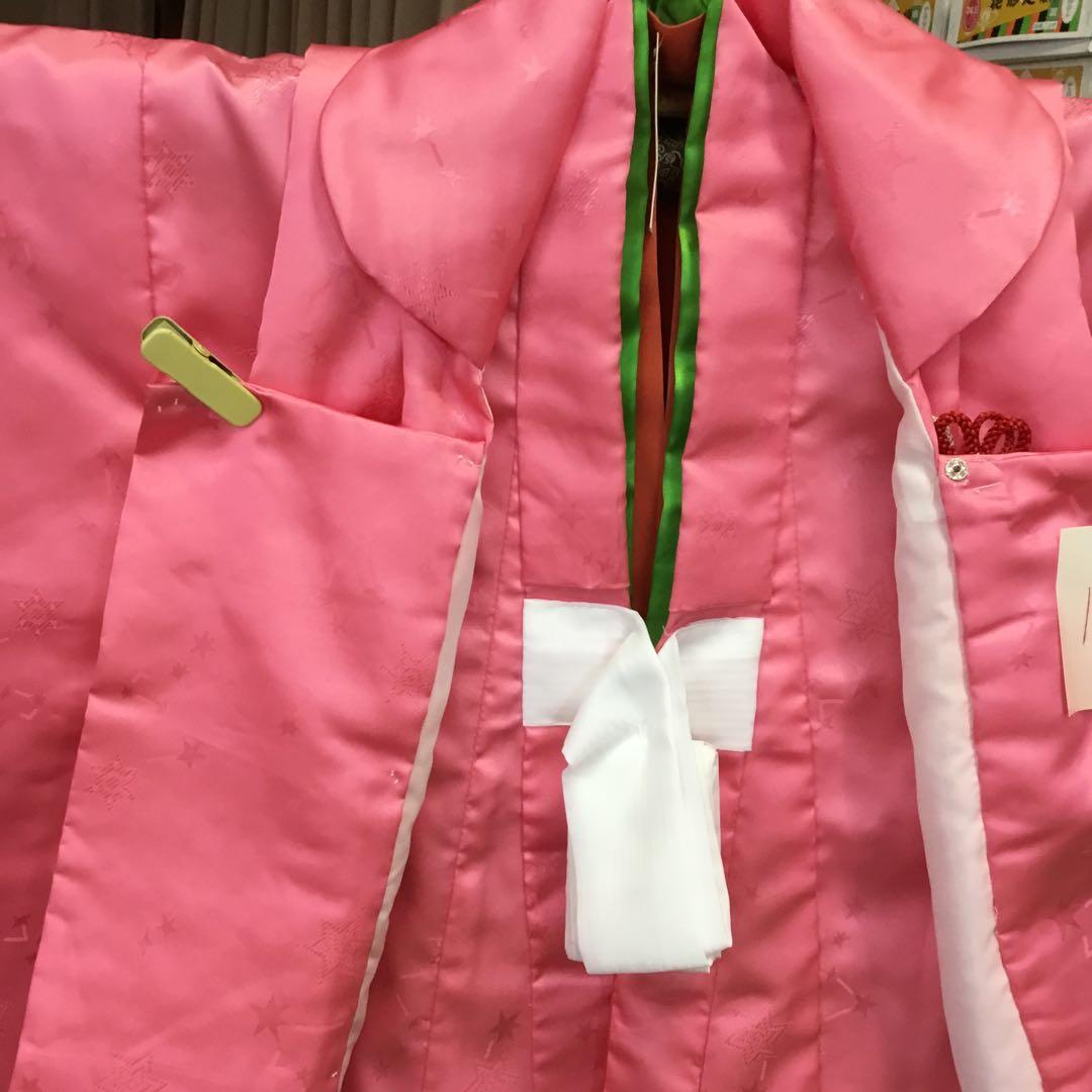 【新品長期保管品】七五三用ピンク着物 被布　巾着　セット　3歳　レトロ　派手