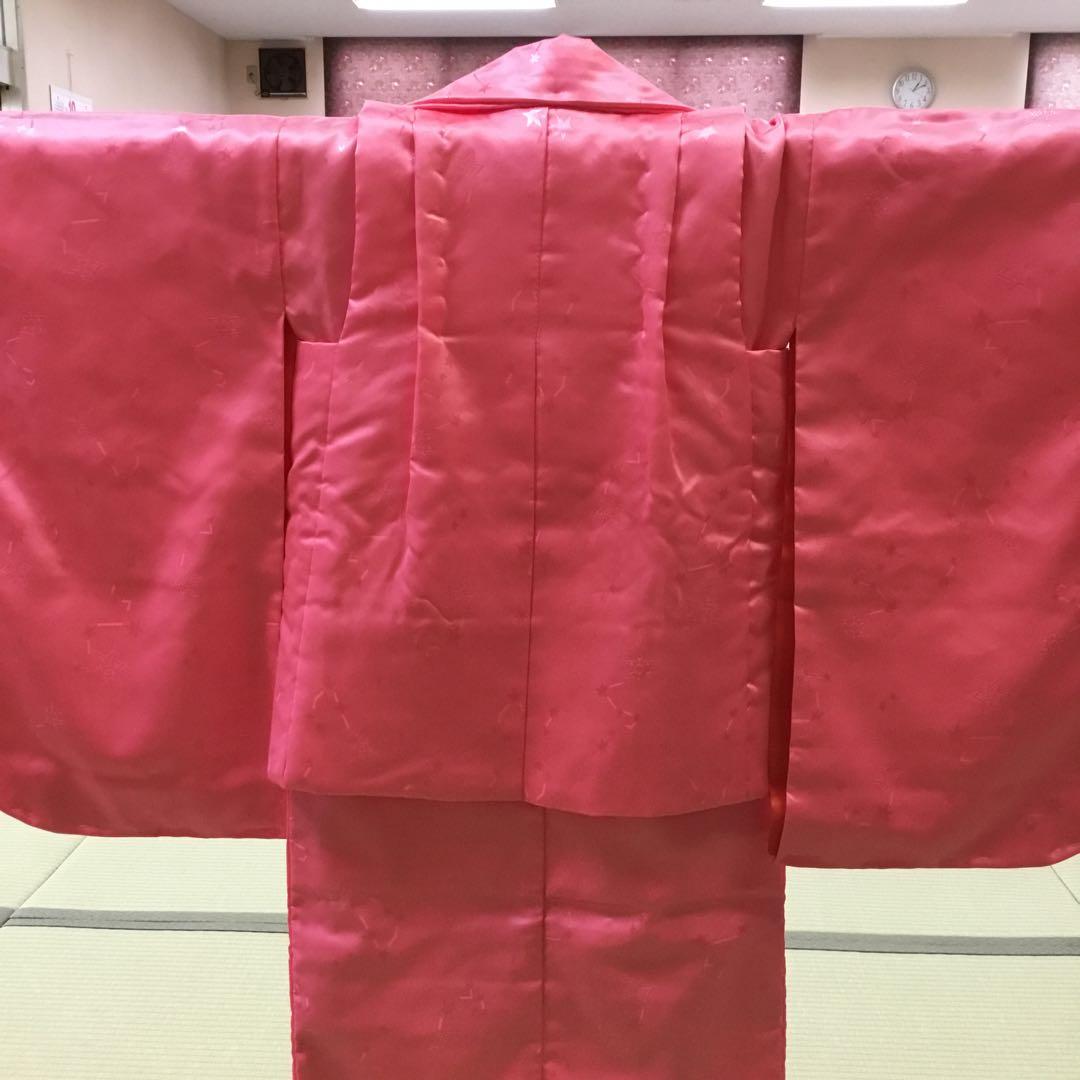 【新品長期保管品】七五三用ピンク着物 被布　巾着　セット　3歳　レトロ　派手