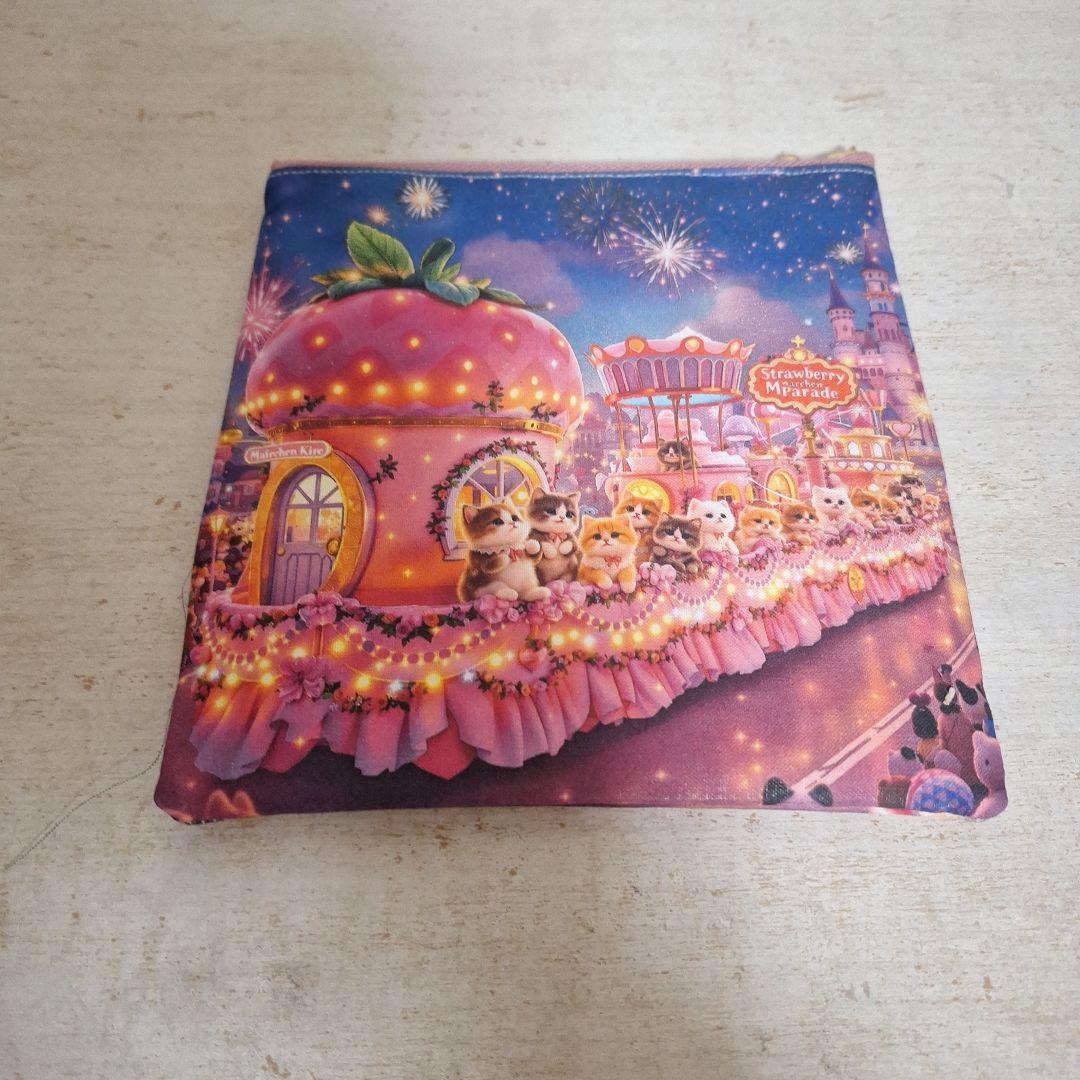 激レアねこパネル生地　ハンドメイド　フラットポーチ　ミニバック