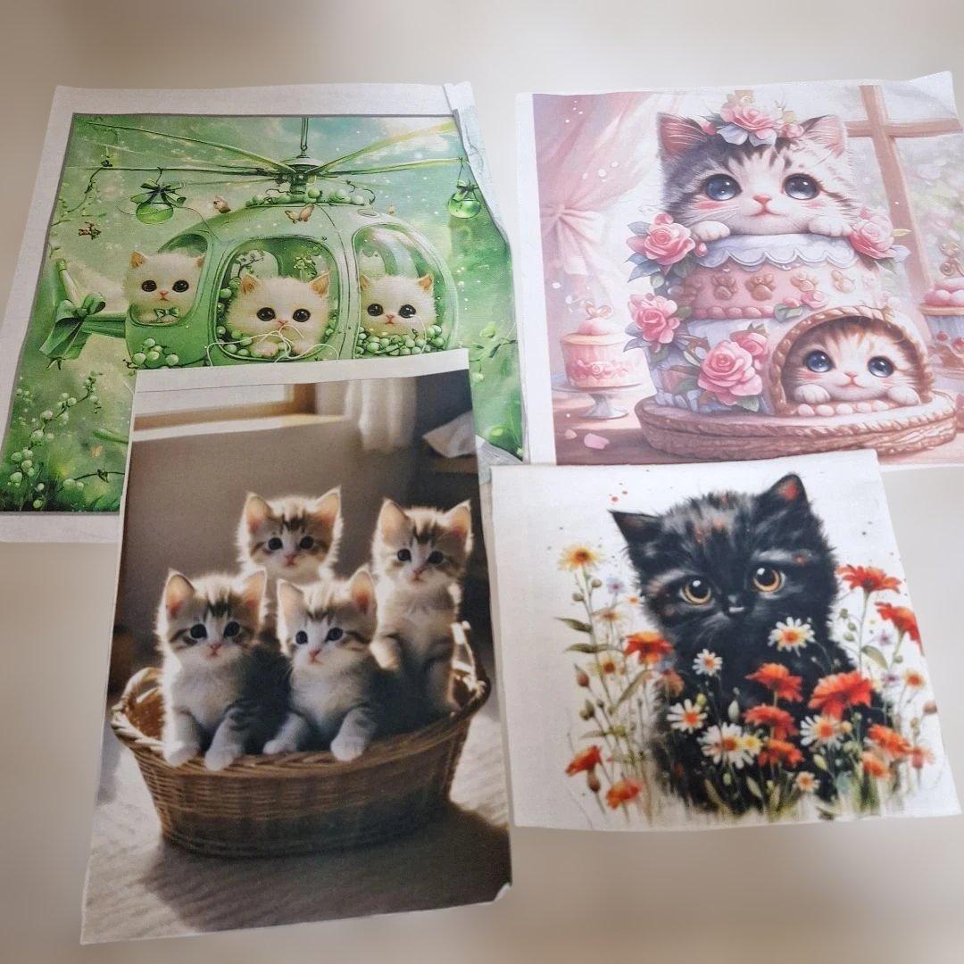 激レアねこパネル生地　ハンドメイド　フラットポーチ　ミニバック