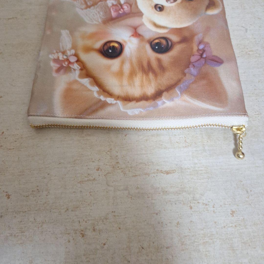 激レアねこパネル生地　ハンドメイド　フラットポーチ　ミニバック