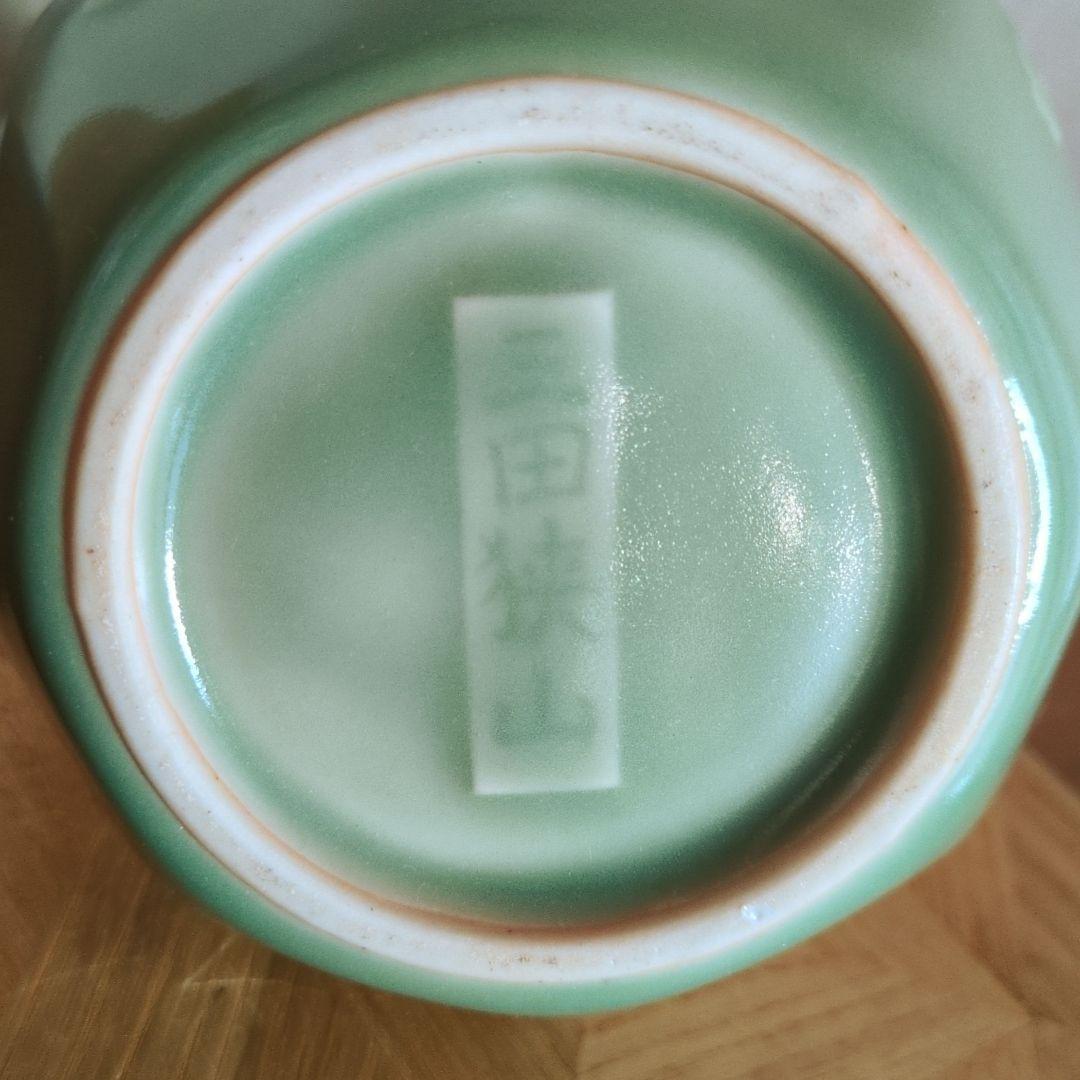 未使用 美品 希少 三田青磁 瓢箪 花瓶 陽刻 牡丹文