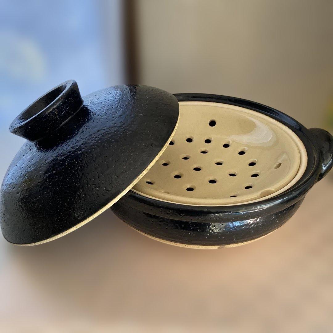 長谷園ヘルシー蒸し鍋　土鍋黒　さくらんぼ