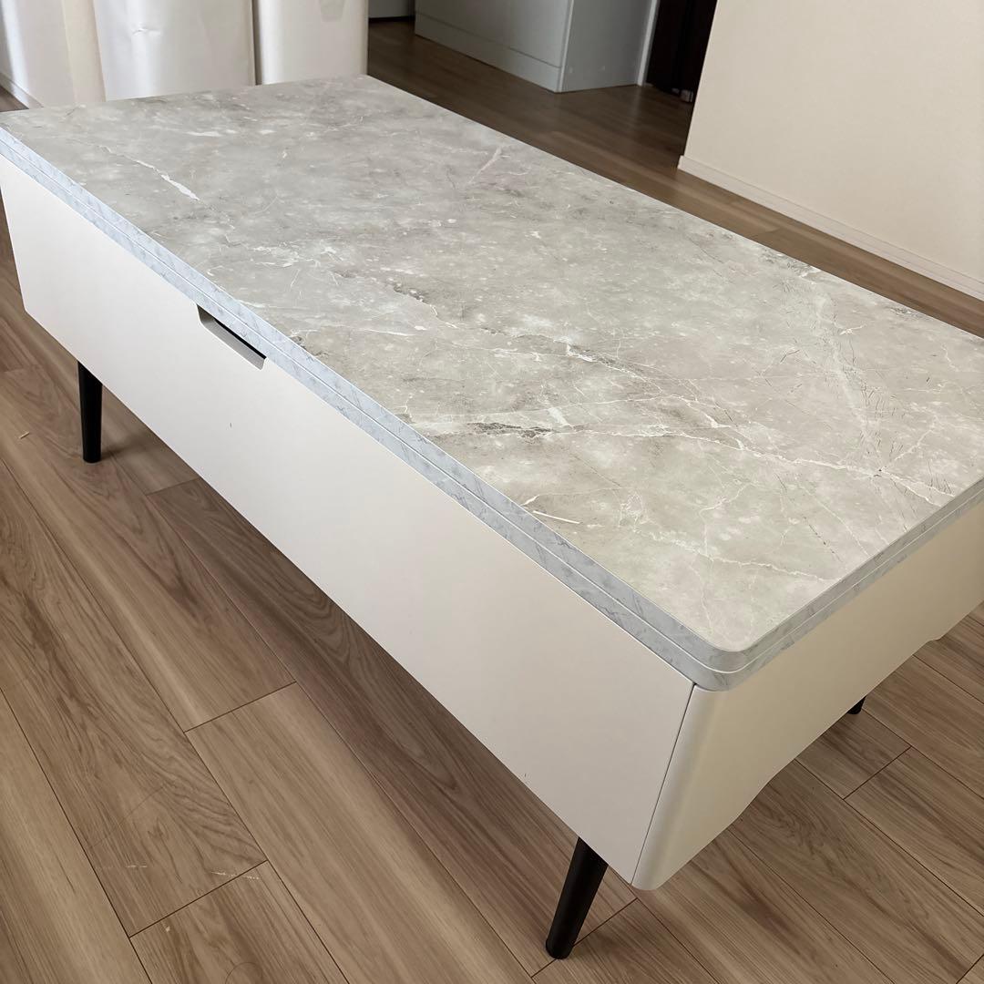 【元値】¥65,840！昇降式ローテーブル幅120cm 大理石柄 収納付
