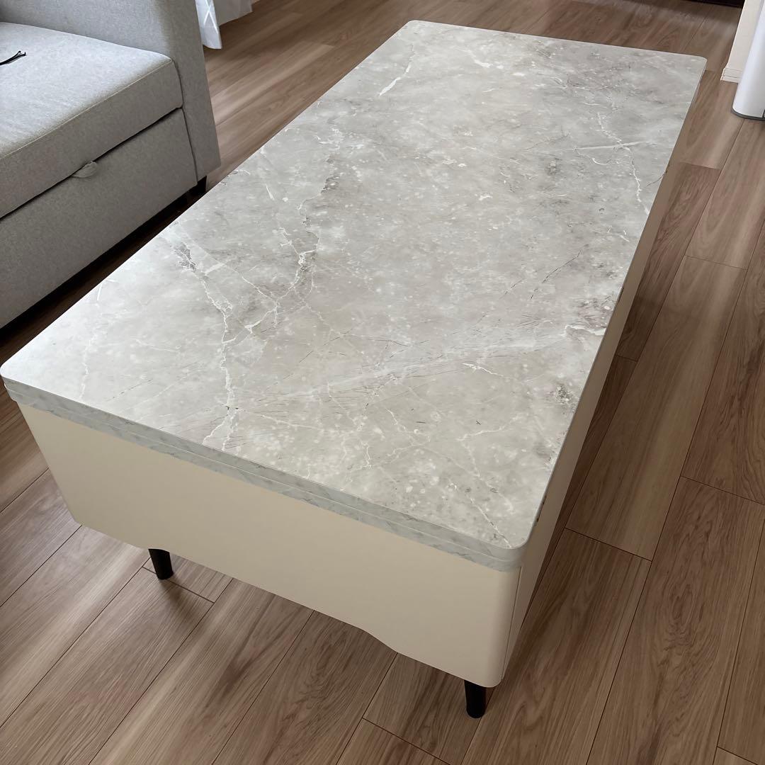 【元値】¥65,840！昇降式ローテーブル幅120cm 大理石柄 収納付