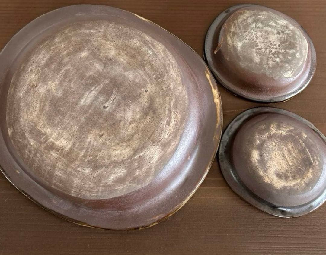 No.92 掻き落とし 楕円皿　大小セット　シロハラクイナ　やちむん