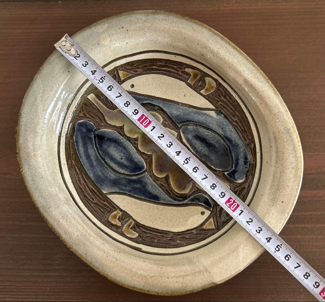 No.92 掻き落とし 楕円皿　大小セット　シロハラクイナ　やちむん